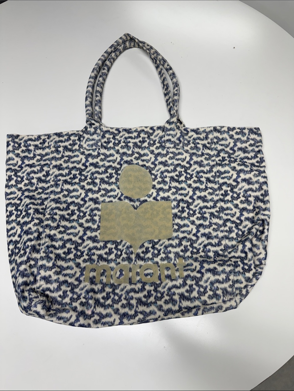 Isabel Marant Navy and Beige Patterned Canvas Tote